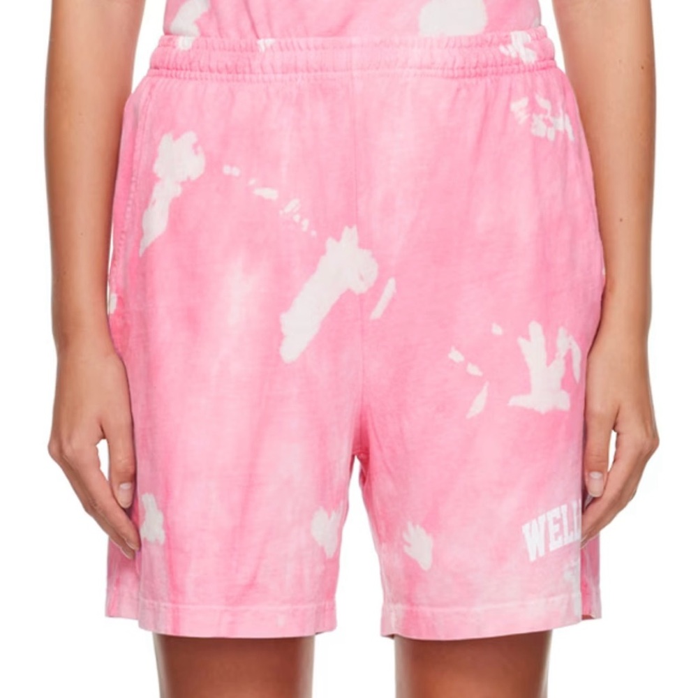 SPORTY & RICH Pink Tie Dye Cotton Jersey Shorts Size Medium - Picture 2 of 10